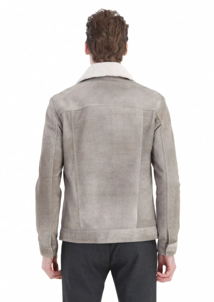 Mink Regular Fit Shirt Collar Casual Suede Leather Coat - 7