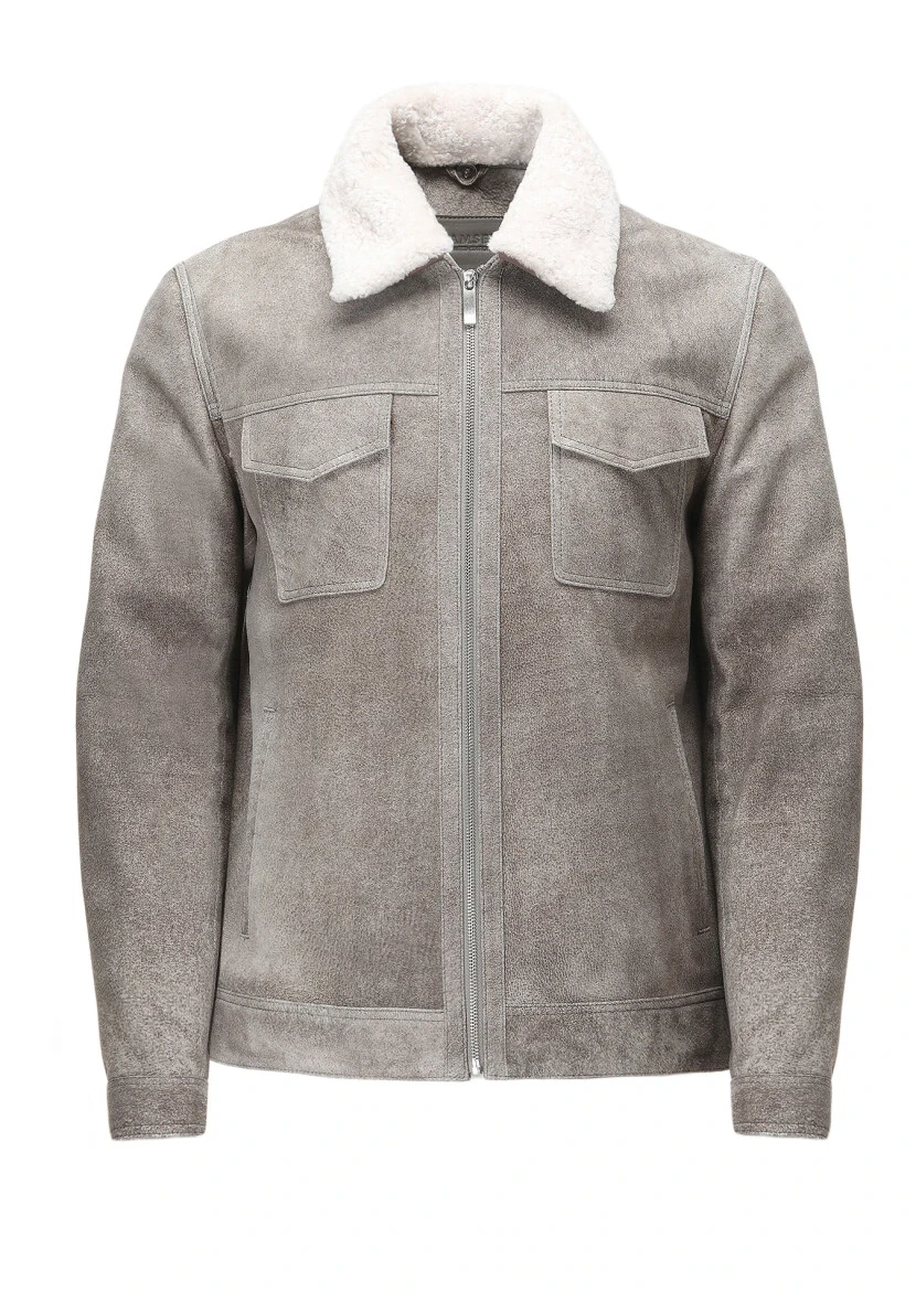 Mink Regular Fit Shirt Collar Casual Suede Leather Coat - 8