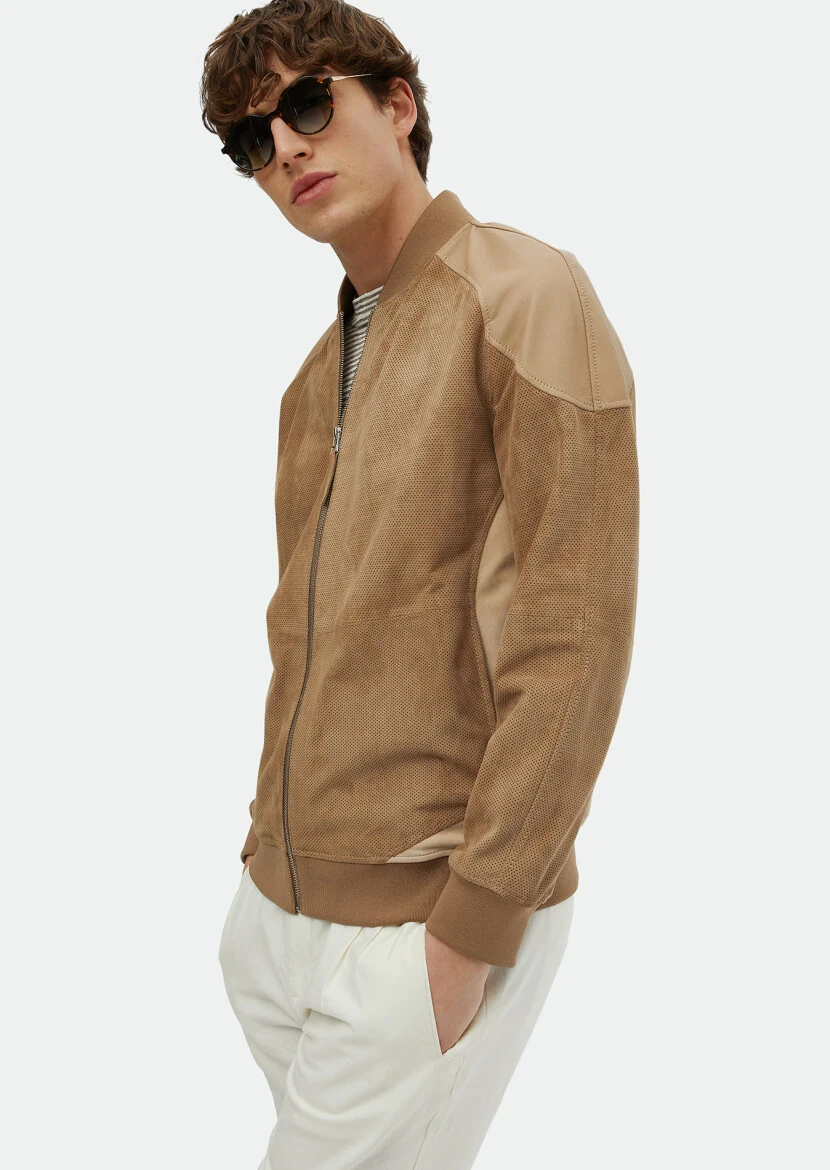 Mink Regular Fit Turtleneck Casual Suede Leather Coat - RAMSEY