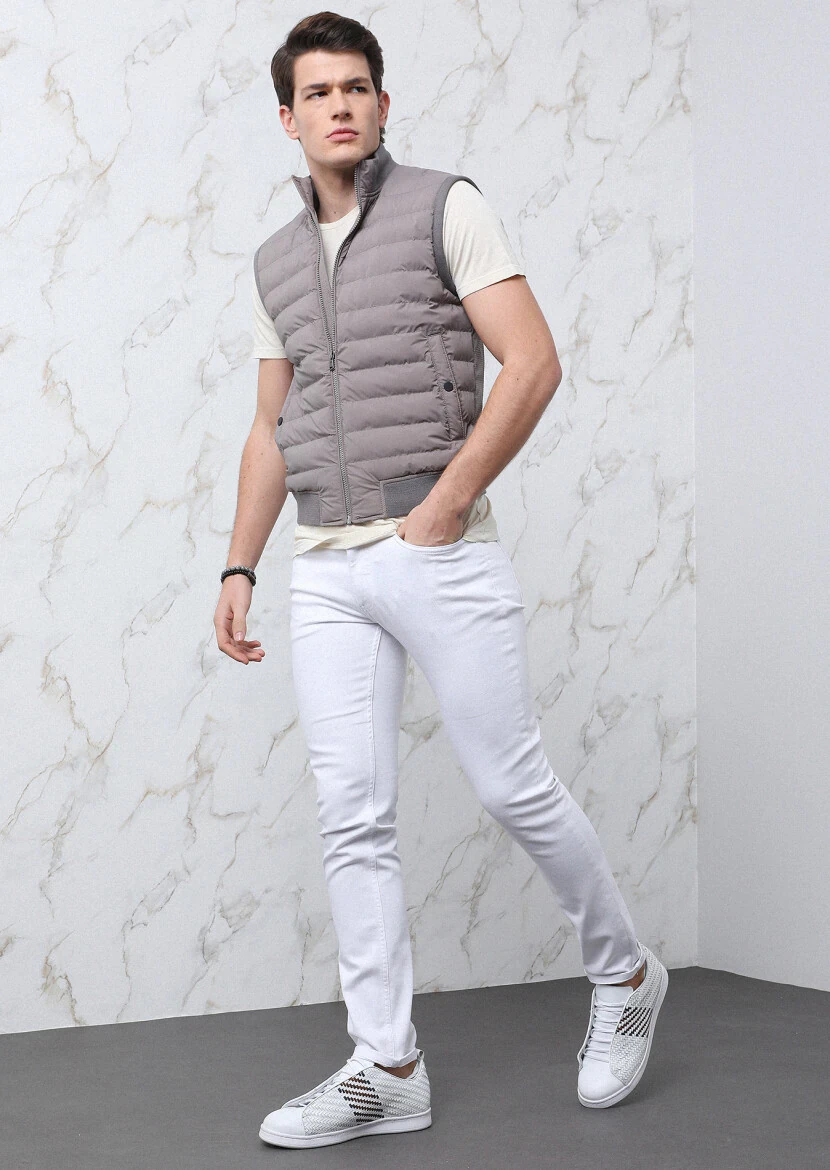 Mink Regular Fit Turtleneck Casual Weaving Puffer Vest - 1