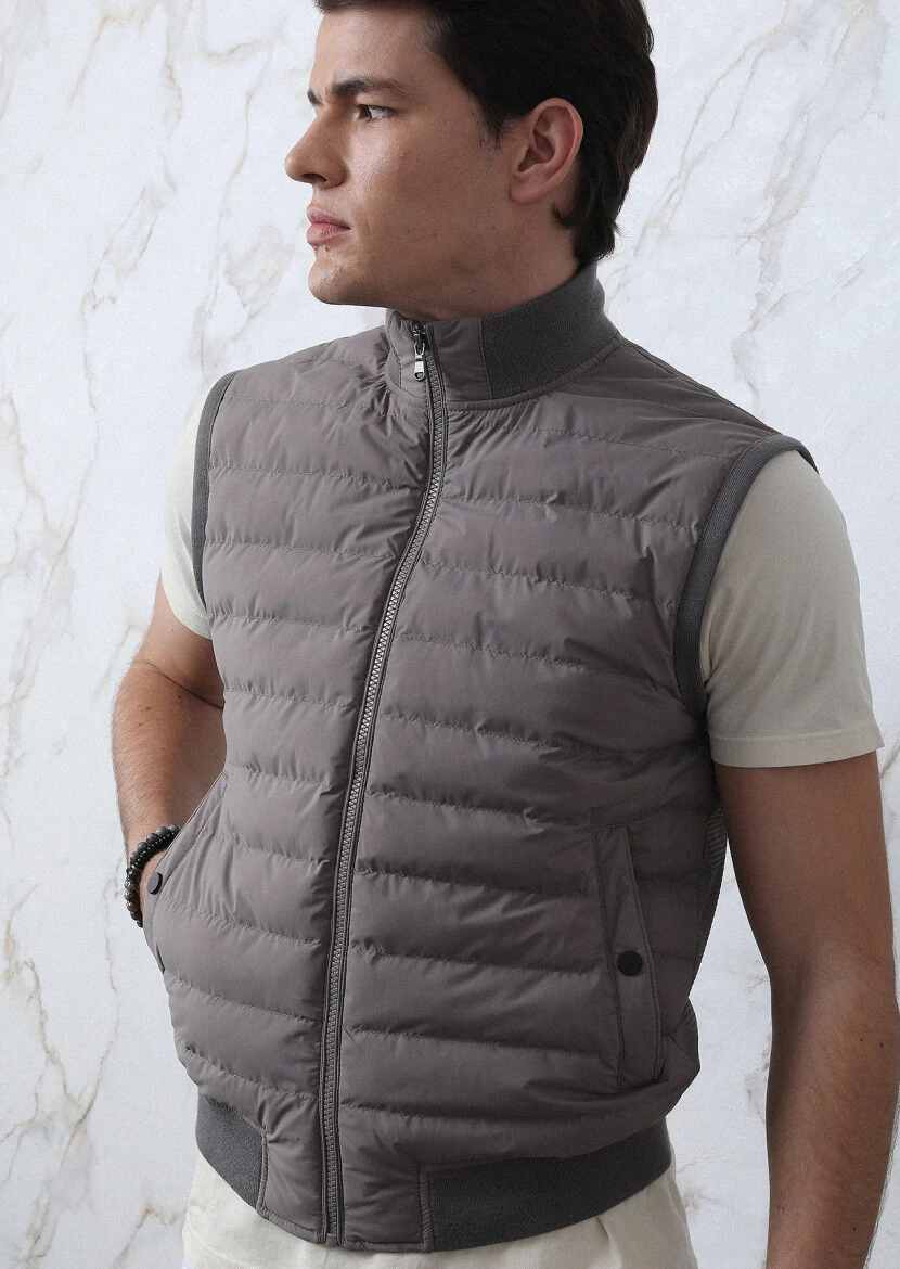 Mink Regular Fit Turtleneck Casual Weaving Puffer Vest 