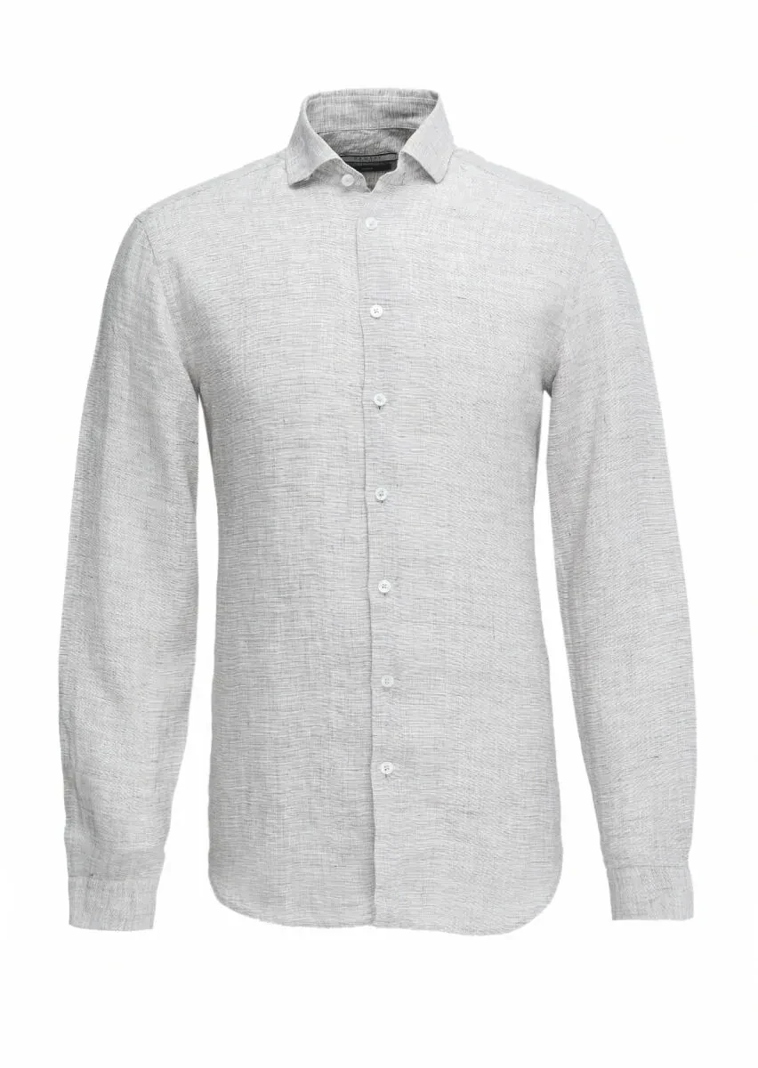 Mink Regular Fit Weaving Casual 100% Linen Shirt - 1
