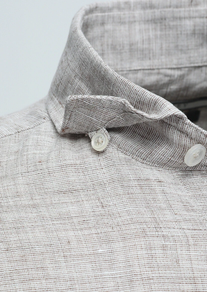 Mink Regular Fit Weaving Casual 100% Linen Shirt - 3