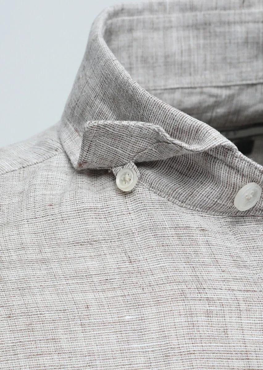 Mink Regular Fit Weaving Casual 100% Linen Shirt - 3