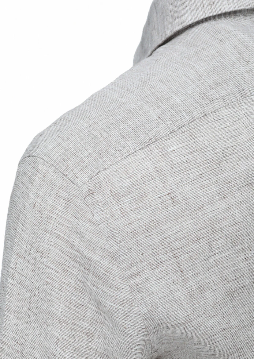Mink Regular Fit Weaving Casual 100% Linen Shirt - 4