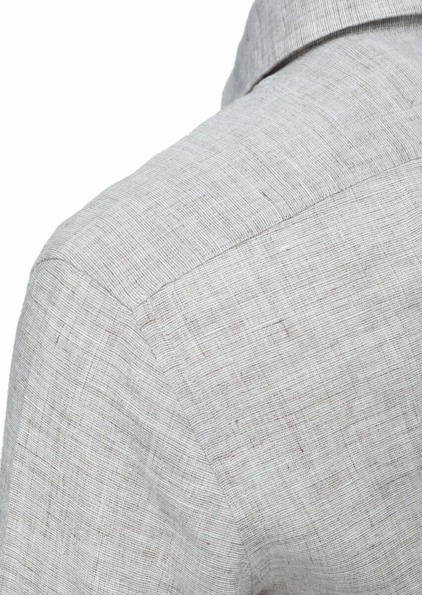 Mink Regular Fit Weaving Casual 100% Linen Shirt - 4