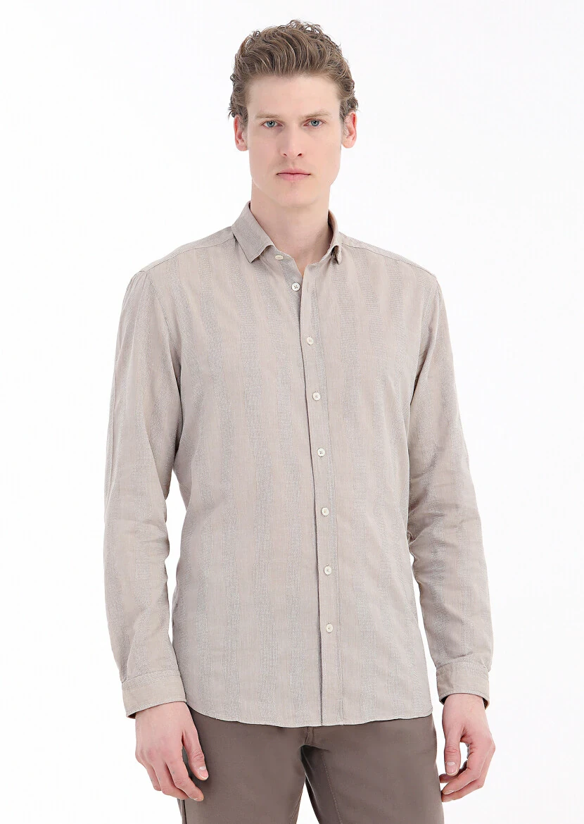 Mink Striped Regular Fit Weaving Casual 100% Cotton Shirt 