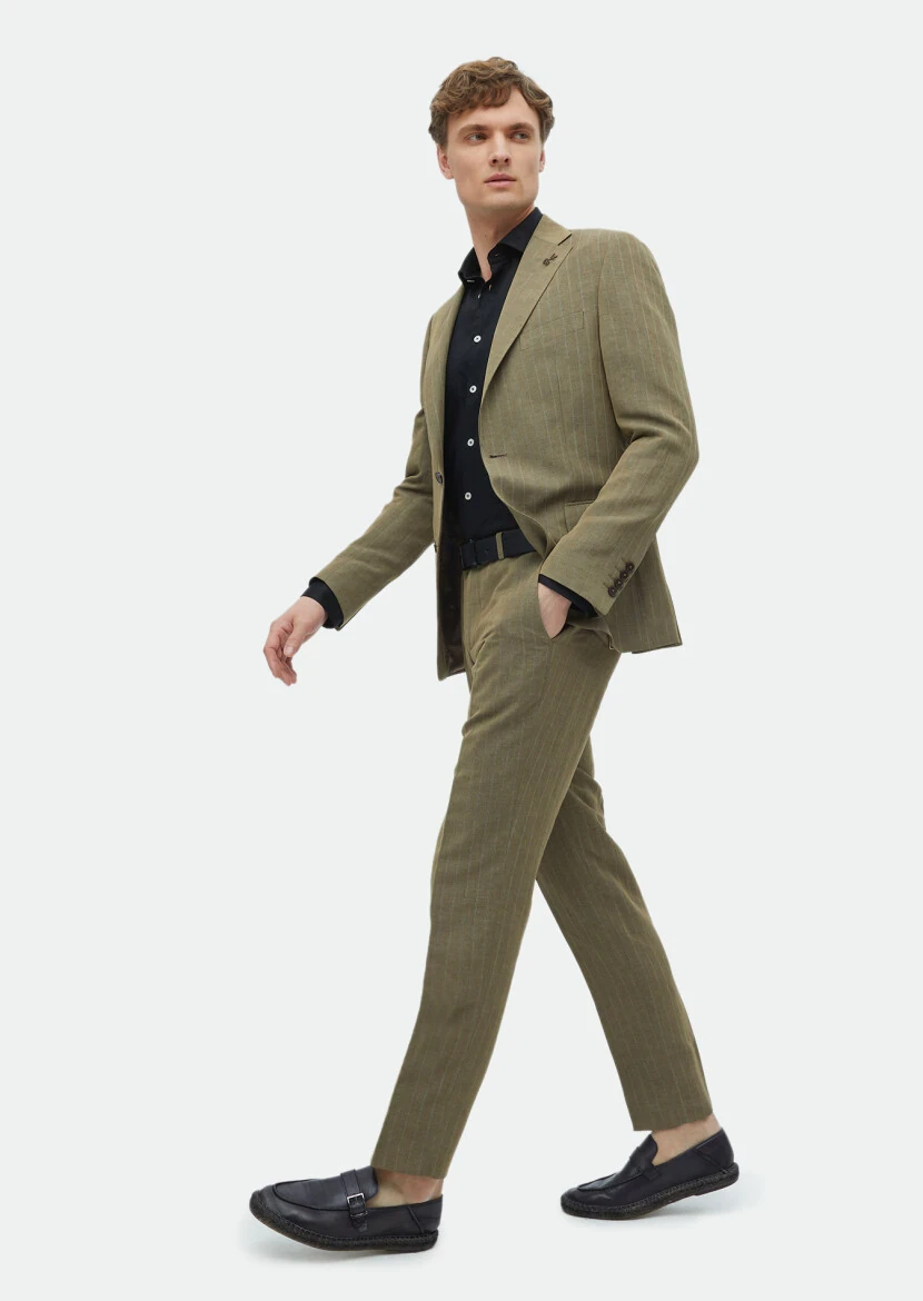 Mink Striped Zeroweight Slim Fit Linen Blended Suit - RAMSEY