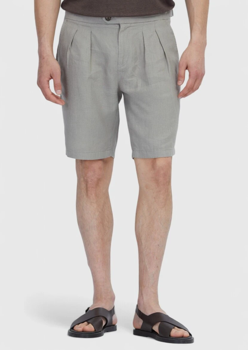 Mink Weaving Carrot Fit Casual 100% Linen Bermuda - RAMSEY