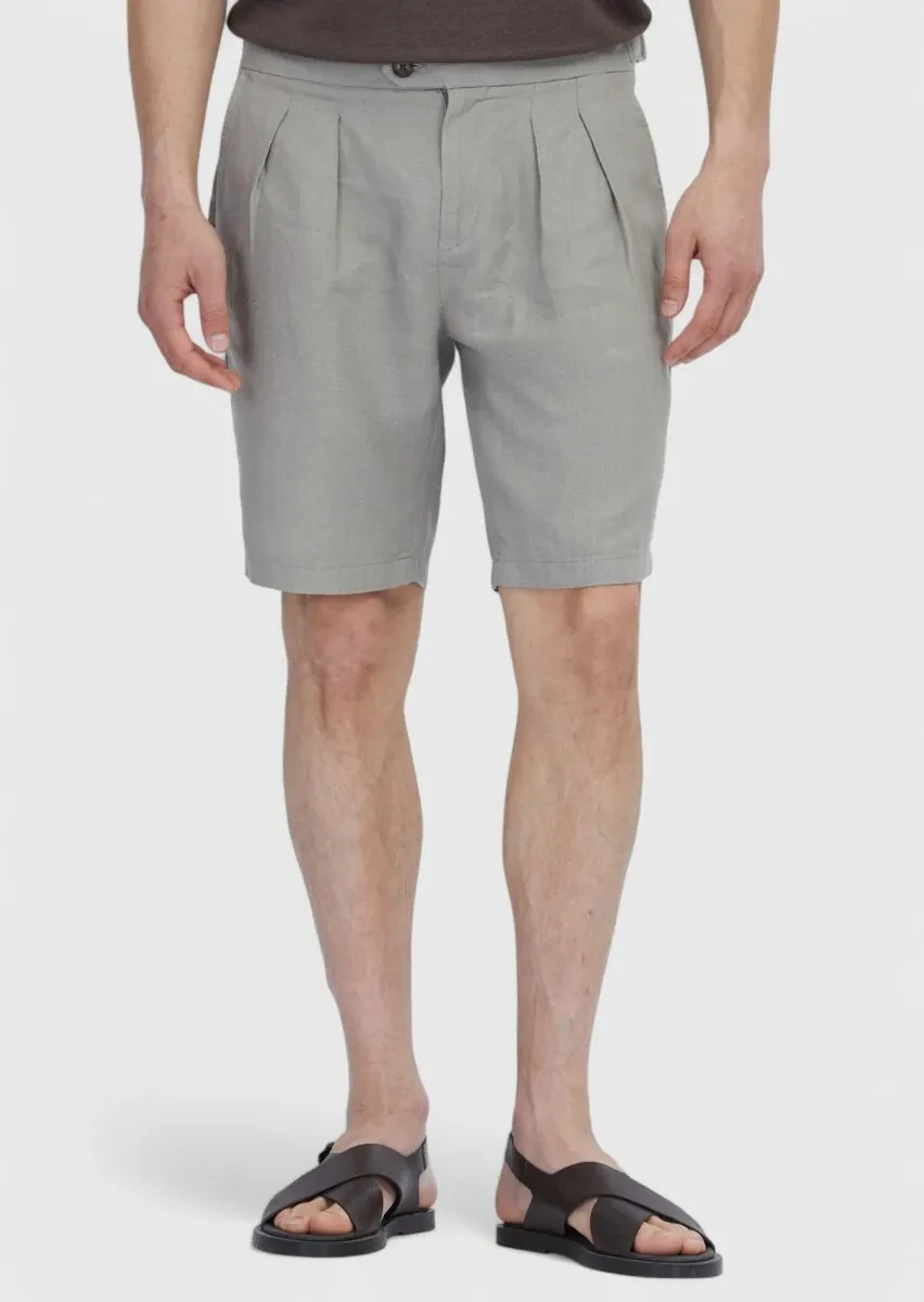 Mink Weaving Carrot Fit Casual 100% Linen Bermuda - 1