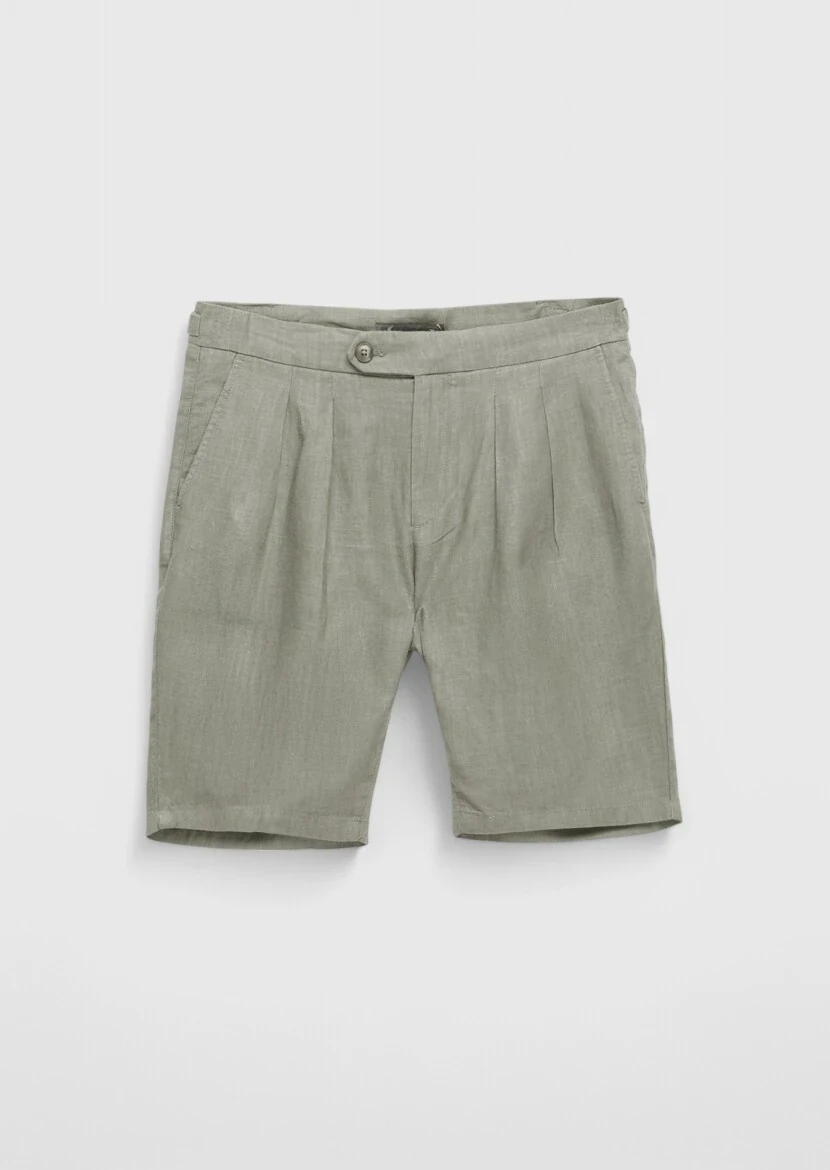 Mink Weaving Carrot Fit Casual 100% Linen Bermuda 