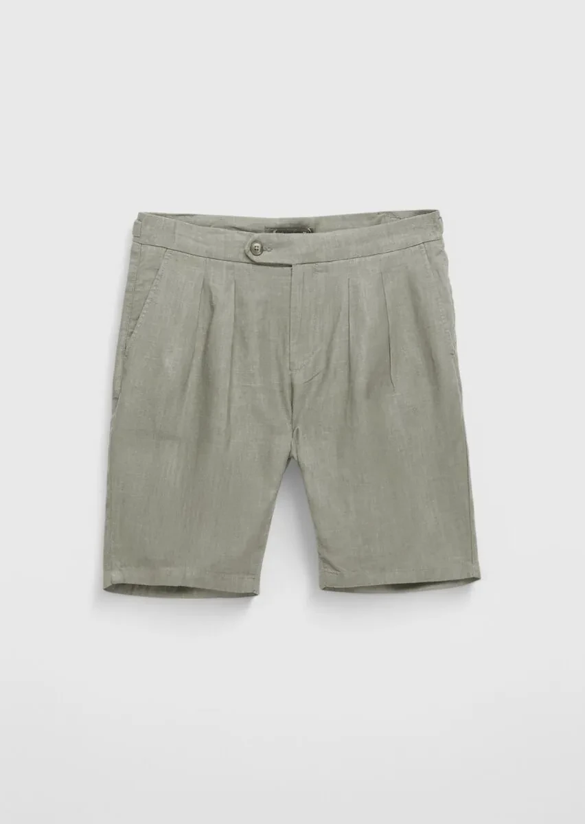 Mink Weaving Carrot Fit Casual 100% Linen Bermuda - 2