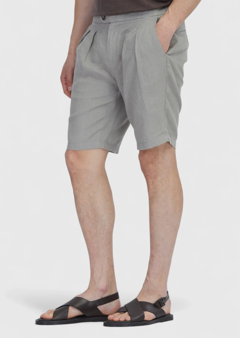 Mink Weaving Carrot Fit Casual 100% Linen Bermuda - 3