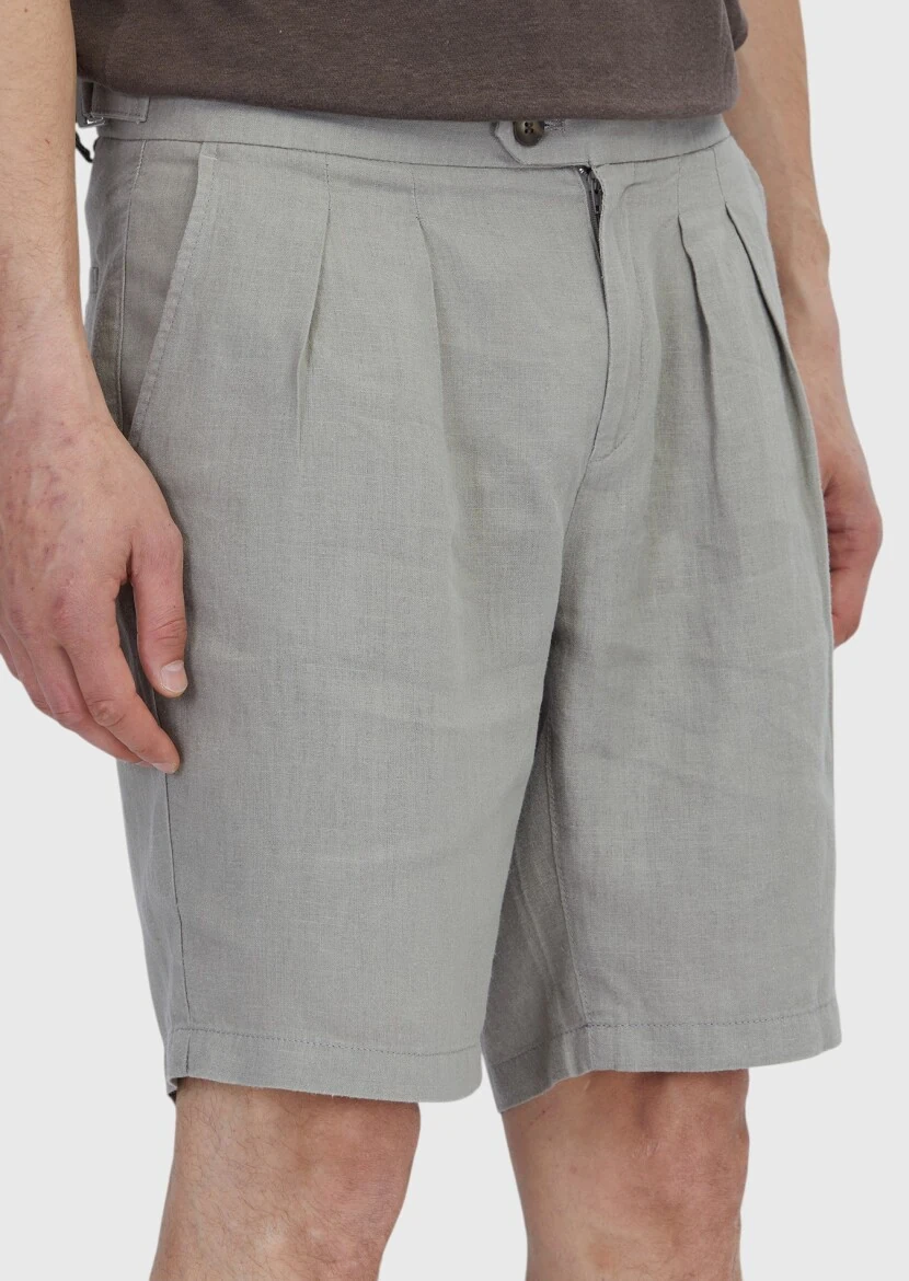 Mink Weaving Carrot Fit Casual 100% Linen Bermuda - 4