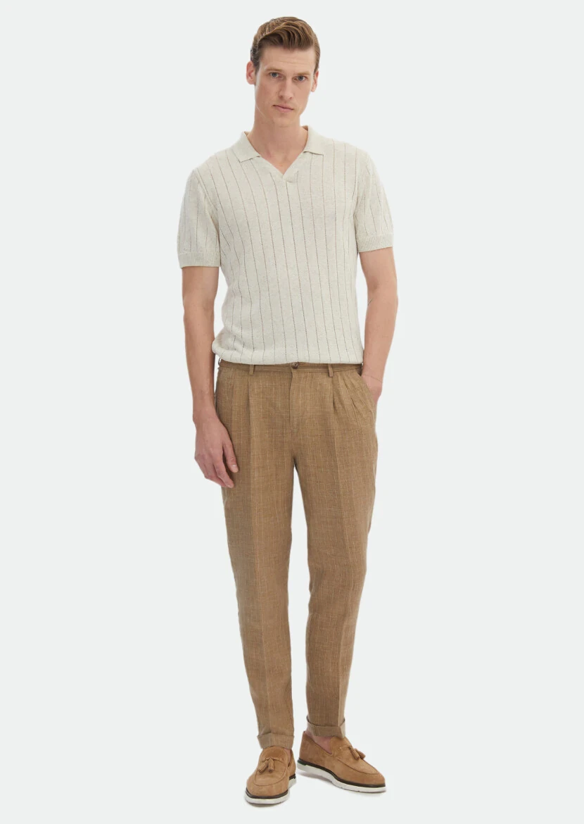 Mink Weaving Carrot Fit Classical 100% Linen Trousers - RAMSEY