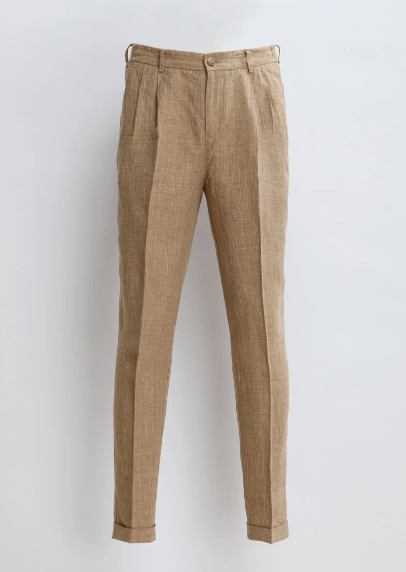Mink Weaving Carrot Fit Classical 100% Linen Trousers - 5