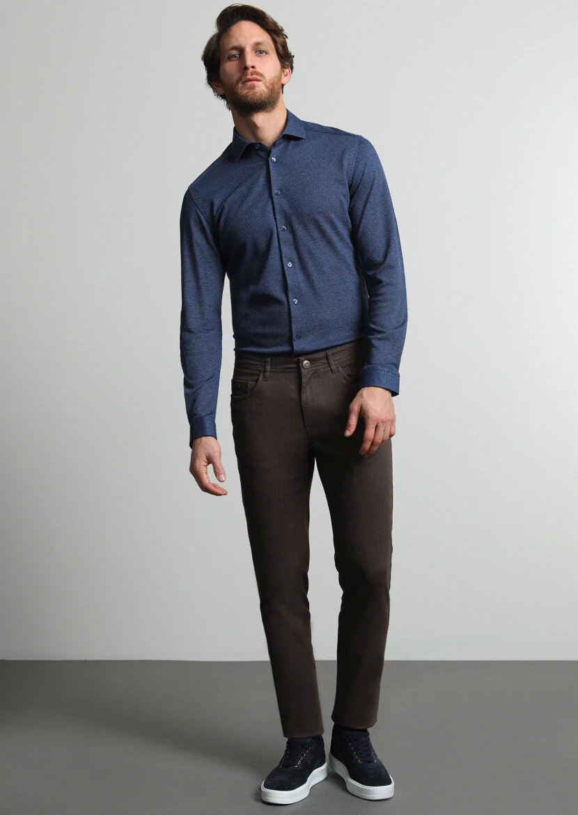 Mink Weaving Slim Fit Casual Cotton Blended Trousers - 1