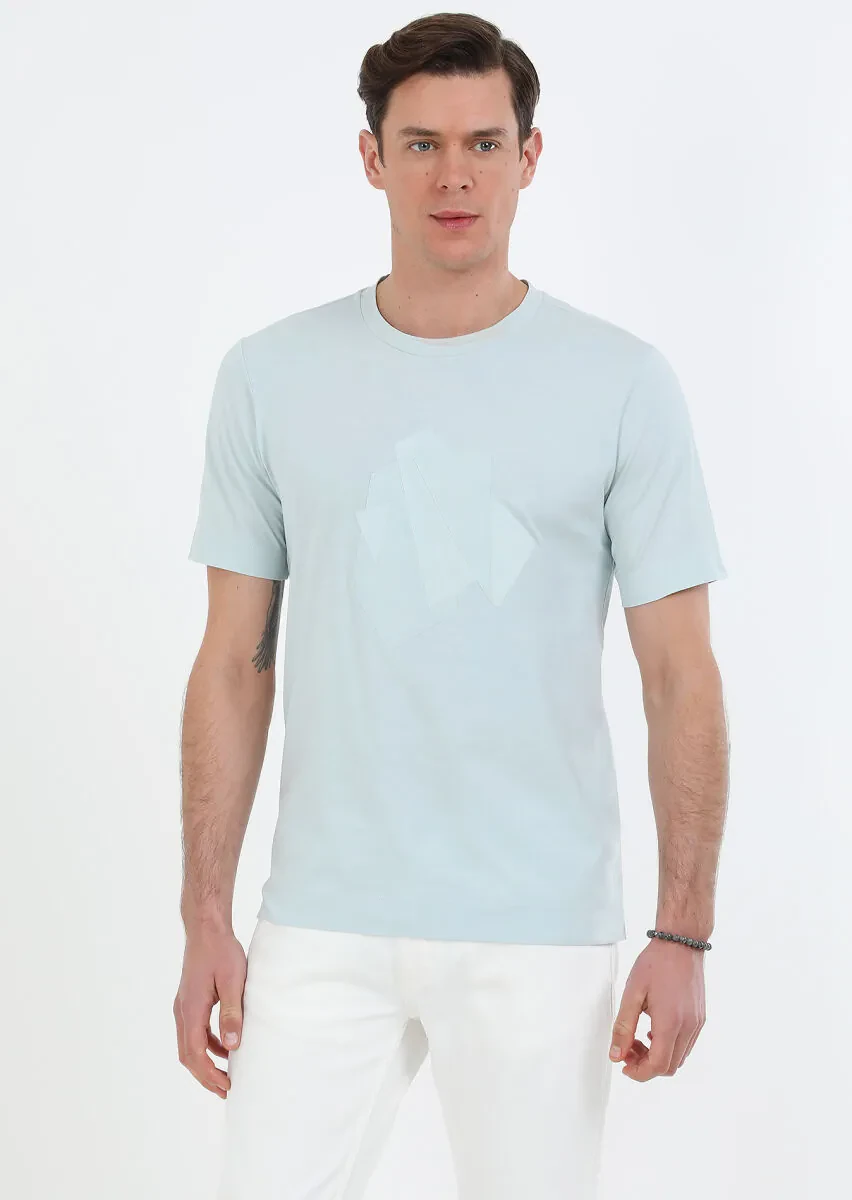 Mint Baskılı Bisiklet Yaka Pamuk Karışımlı T-Shirt - 1