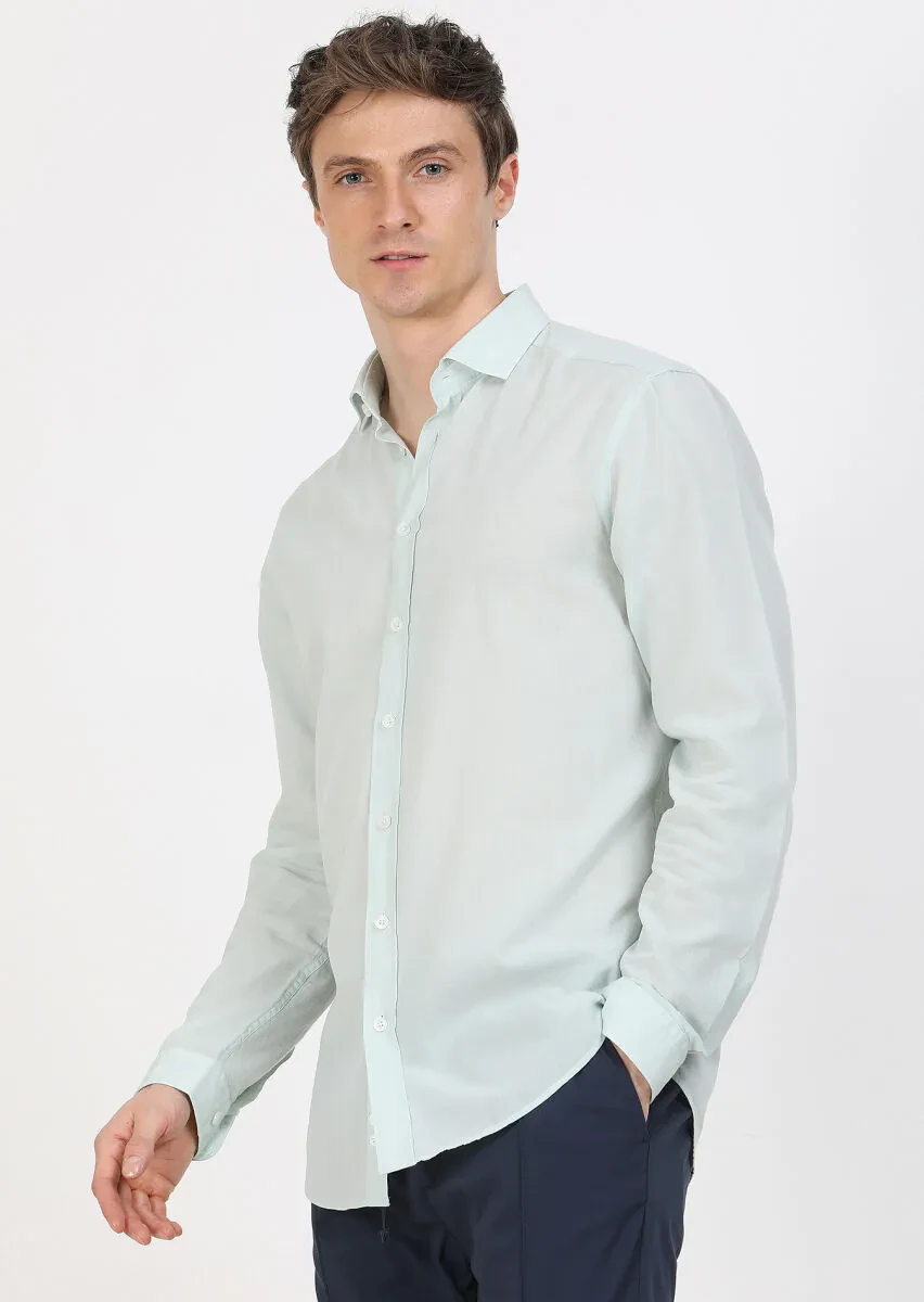 Mint Düz Regular Fit Dokuma Casual %100 Pamuk Gömlek - 2
