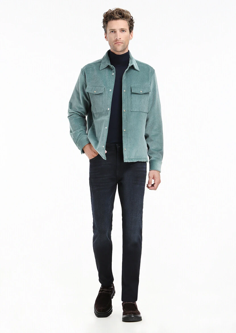Mint Fitilli Casual Fit Dokuma Kadife %100 Pamuk Overshırt - 2