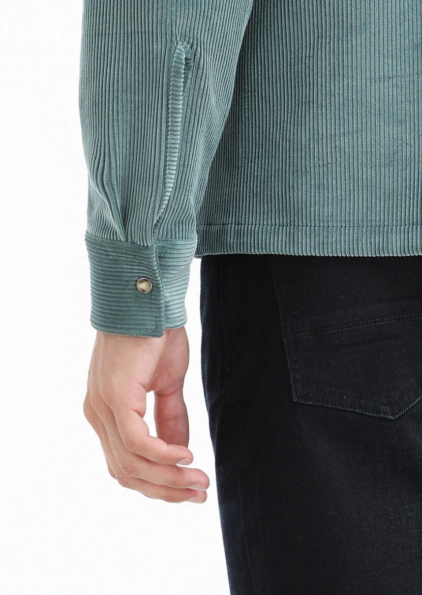 Mint Fitilli Casual Fit Dokuma Kadife %100 Pamuk Overshırt - 7