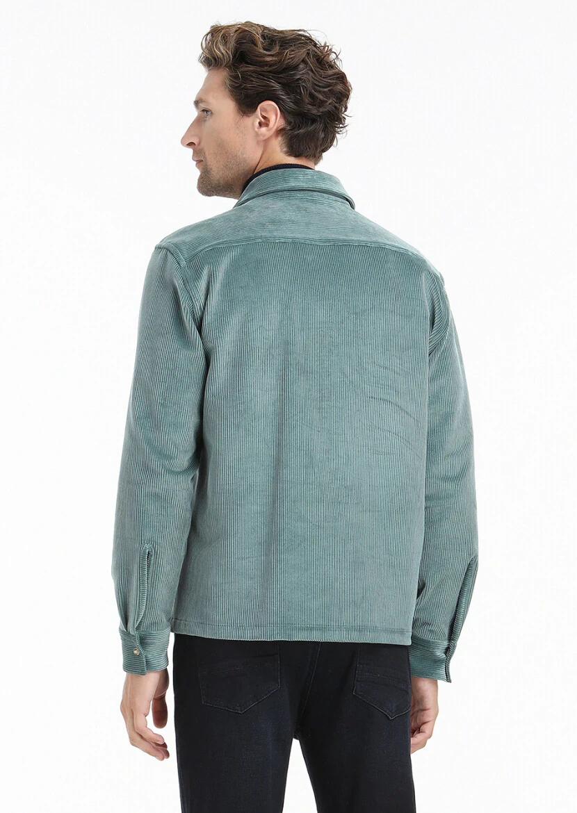 Mint Fitilli Casual Fit Dokuma Kadife %100 Pamuk Overshırt - 8