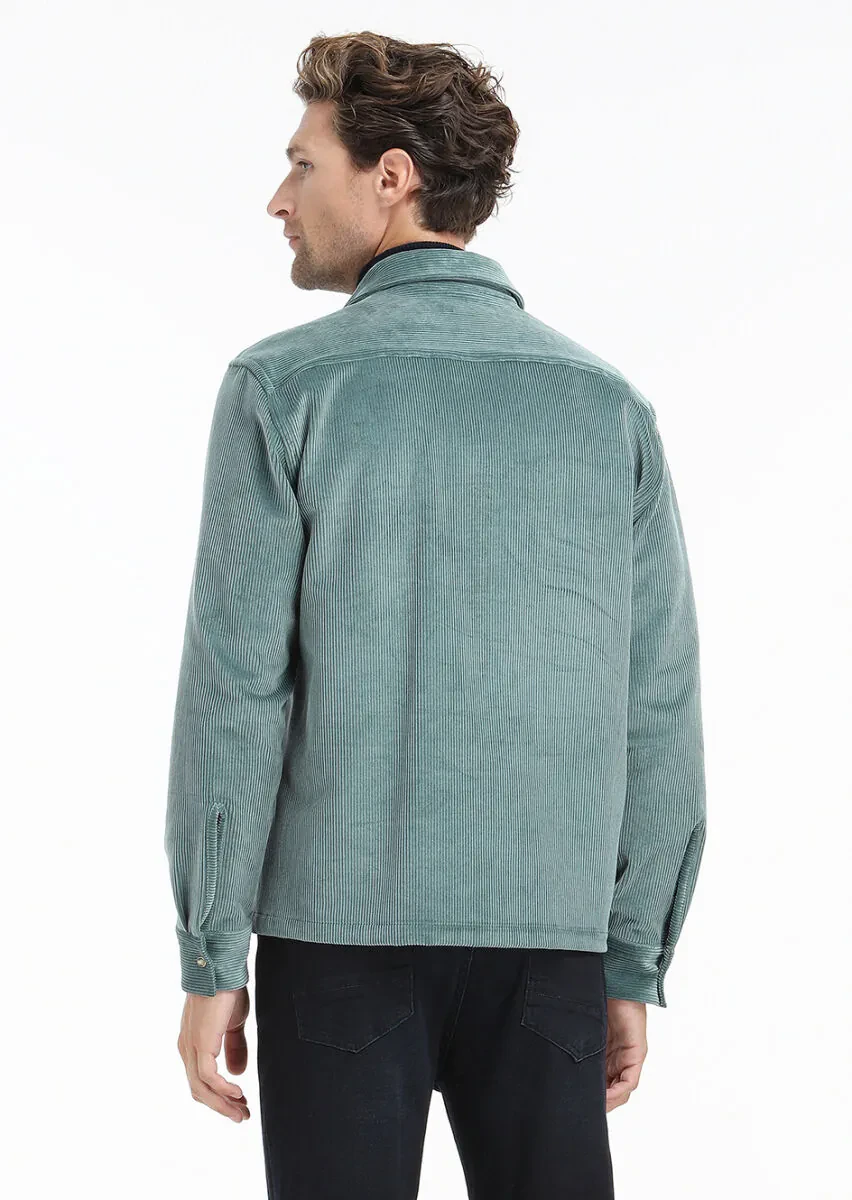 Mint Fitilli Casual Fit Dokuma Kadife %100 Pamuk Overshırt - 8