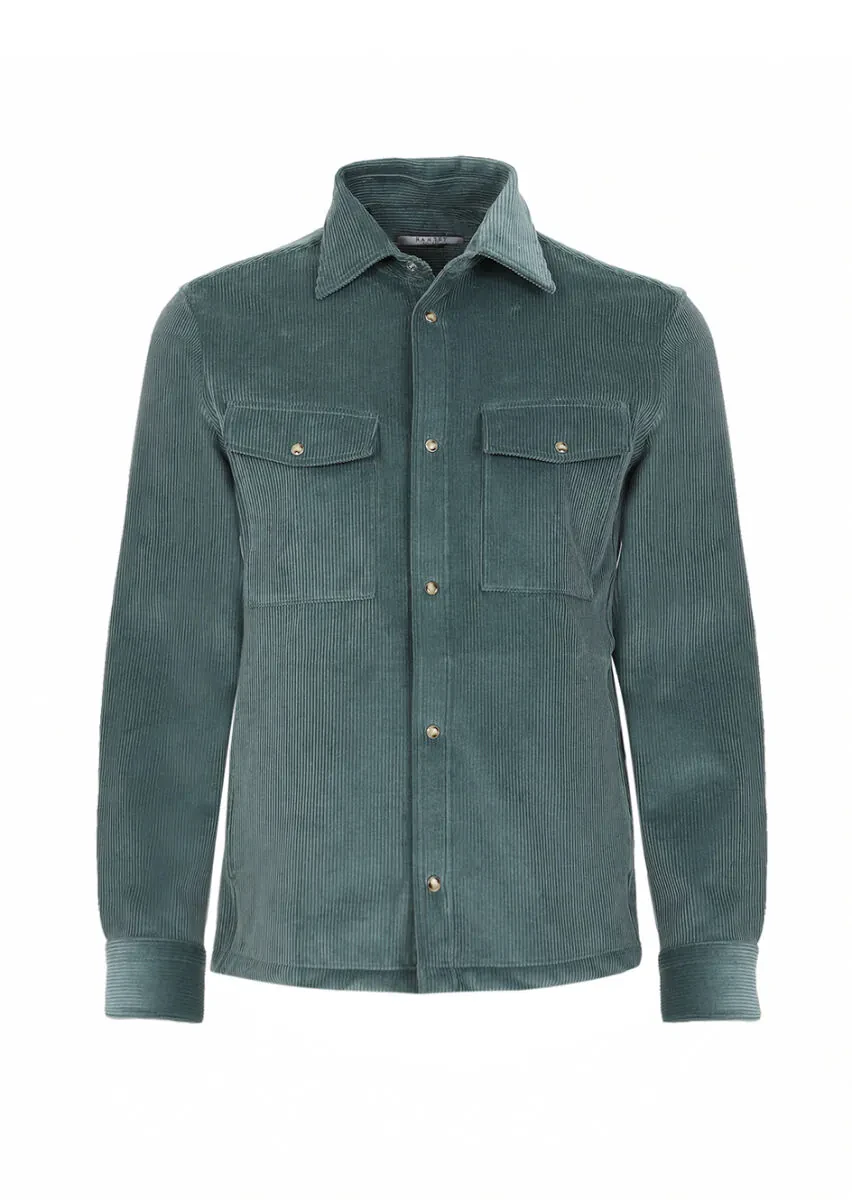 Mint Fitilli Casual Fit Dokuma Kadife %100 Pamuk Overshırt - 9