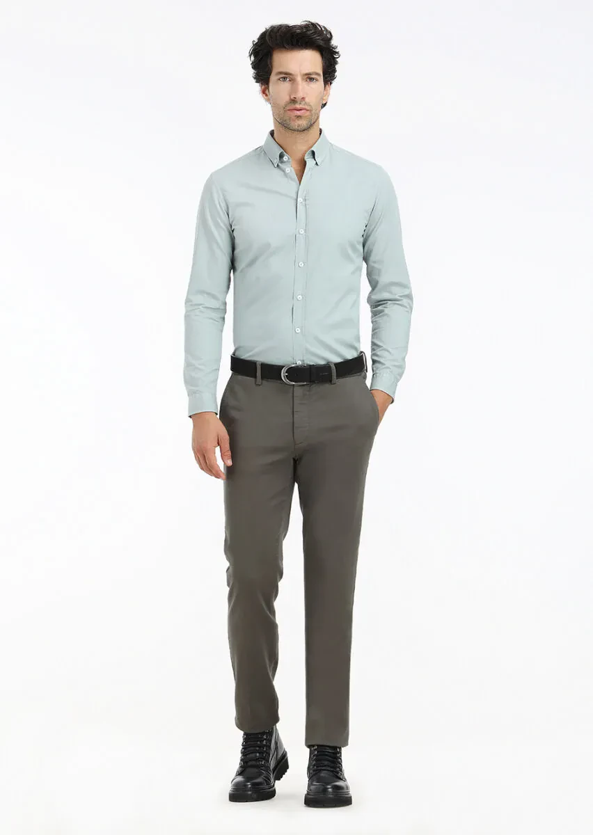 Mint Fitilli Regular Fit Dokuma Casual %100 Pamuk Gömlek - 1