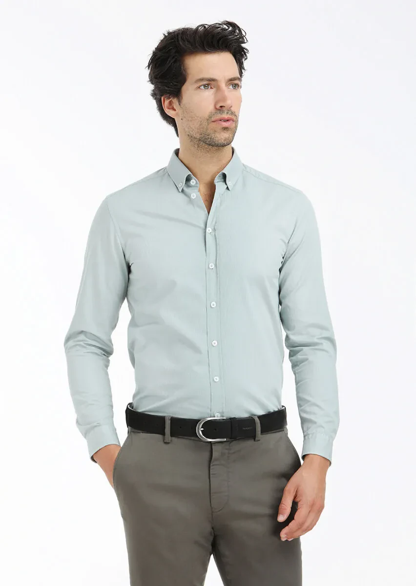 Mint Fitilli Regular Fit Dokuma Casual %100 Pamuk Gömlek - 3
