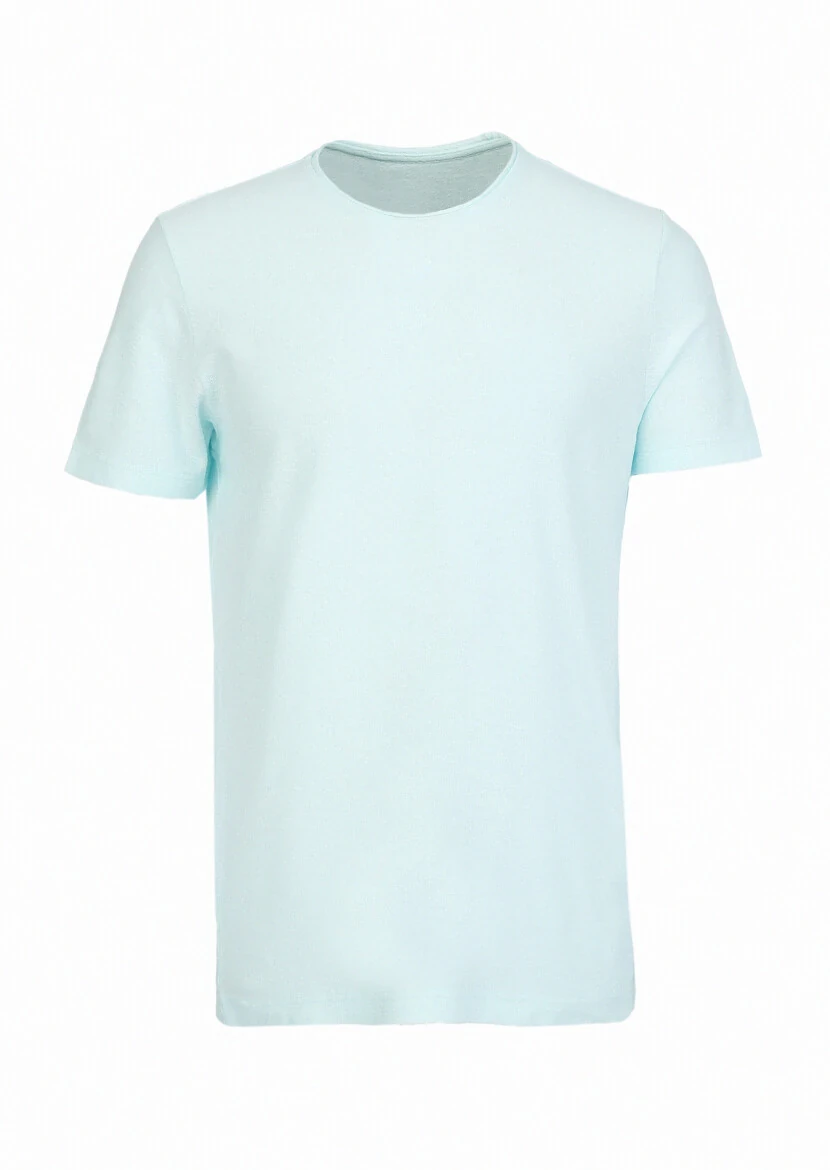 Mint Jacquard Crew Neck Cotton Blended T-Shirt - 6