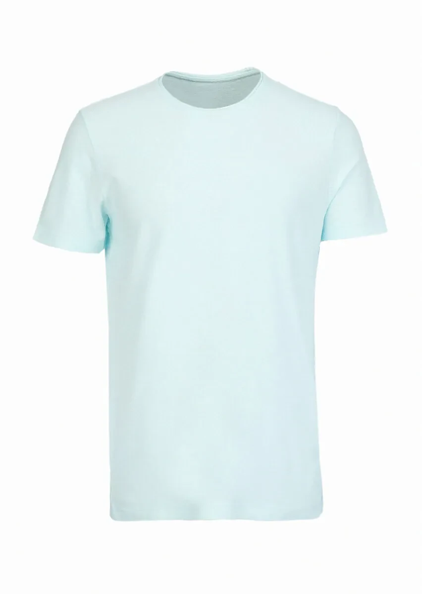 Mint Jacquard Crew Neck Cotton Blended T-Shirt - 6