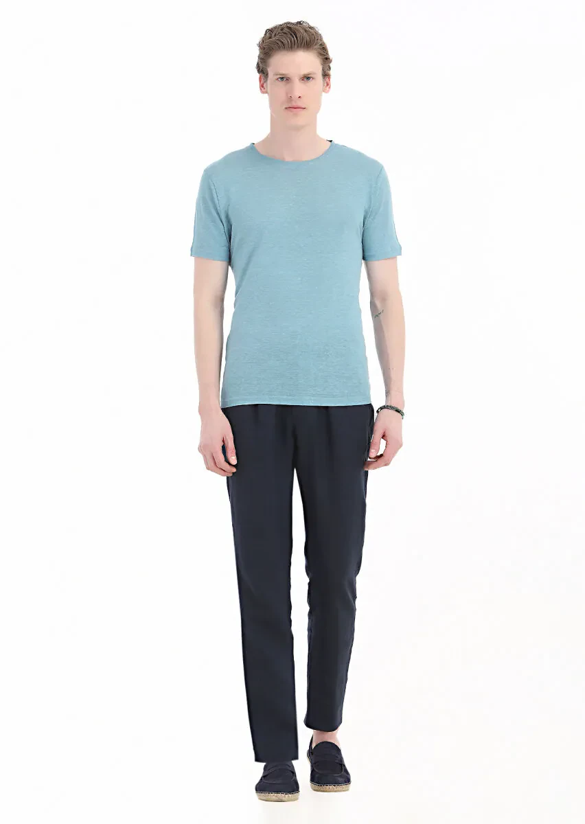 Mint Plain Crew Neck 100% Linen T-Shirt - 1