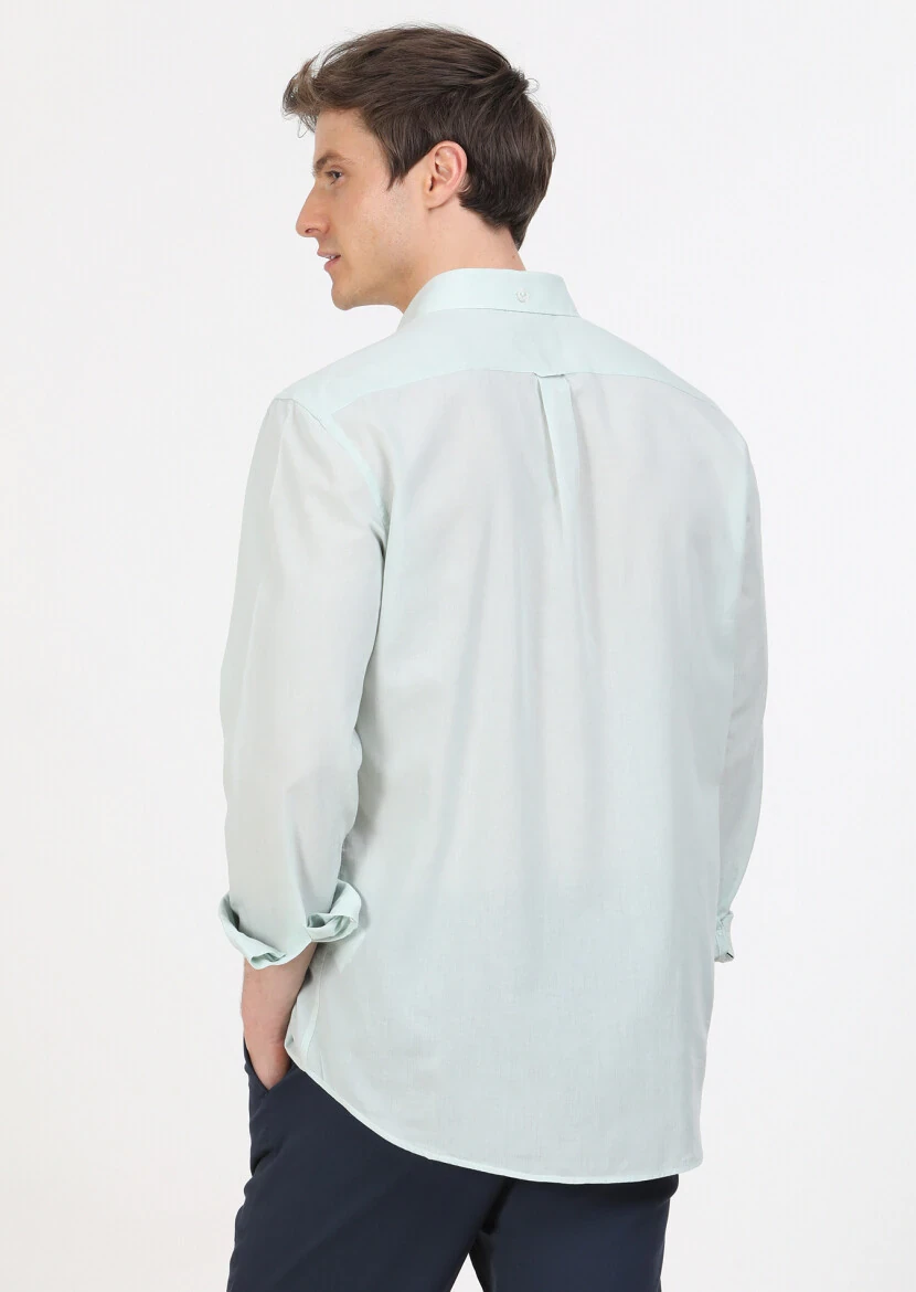 Mint Plain Regular Fit Weaving Casual 100% Cotton Shirt - 5