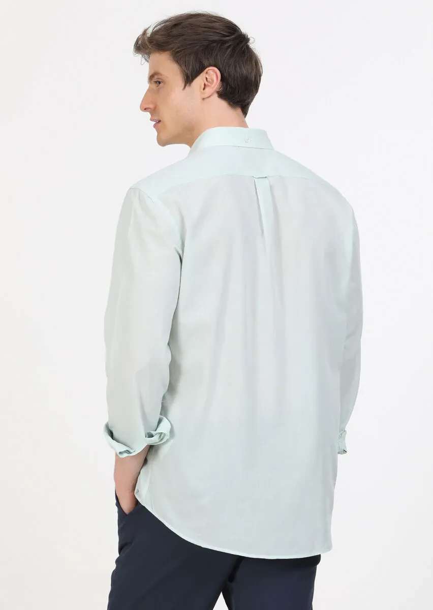 Mint Plain Regular Fit Weaving Casual 100% Cotton Shirt - 5