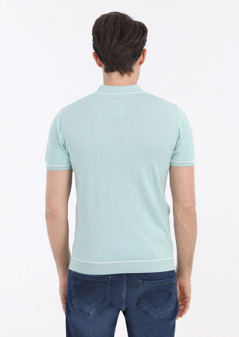 Mint Polo Yaka Jakarlı %100 Pamuk Triko - 4