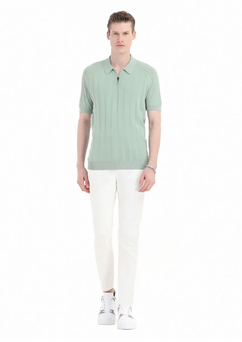 Mint Polo Yaka Jakarlı Triko - 1
