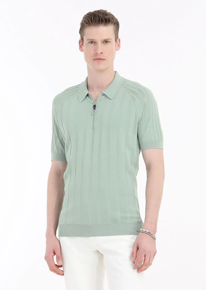 Mint Polo Yaka Jakarlı Triko - 2