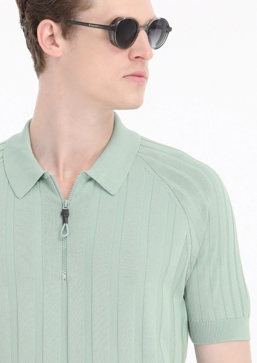Mint Polo Yaka Jakarlı Triko - 3