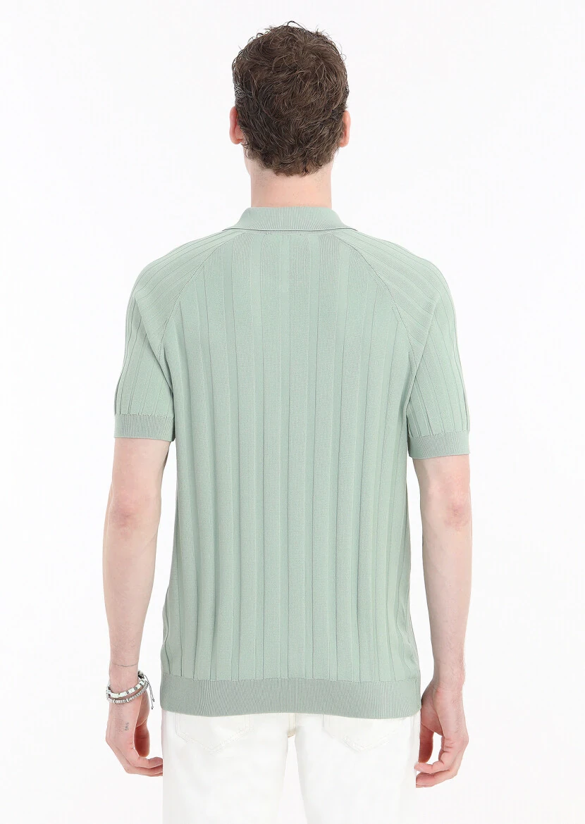 Mint Polo Yaka Jakarlı Triko - 5