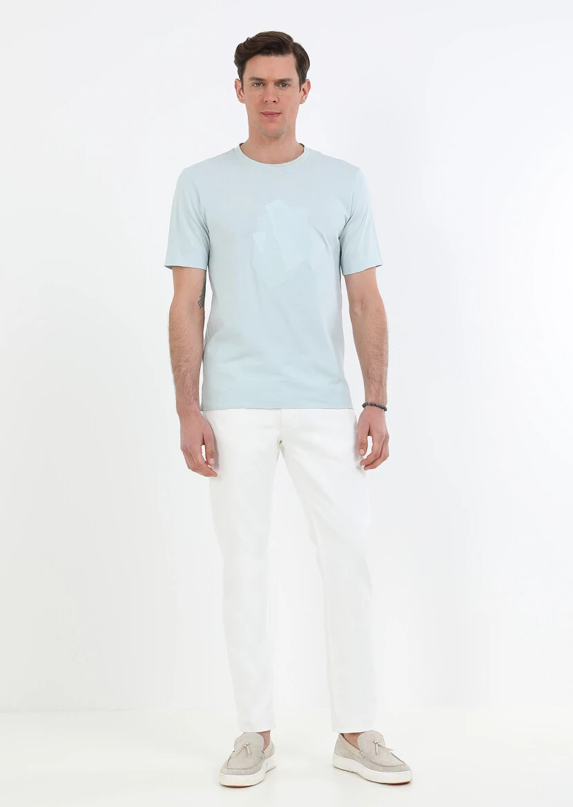 Mint Printed Crew Neck Cotton Blended T-Shirt 