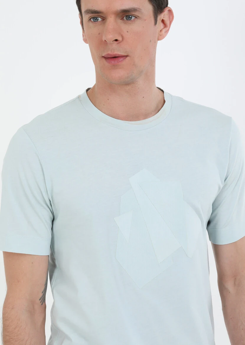 Mint Printed Crew Neck Cotton Blended T-Shirt - 3