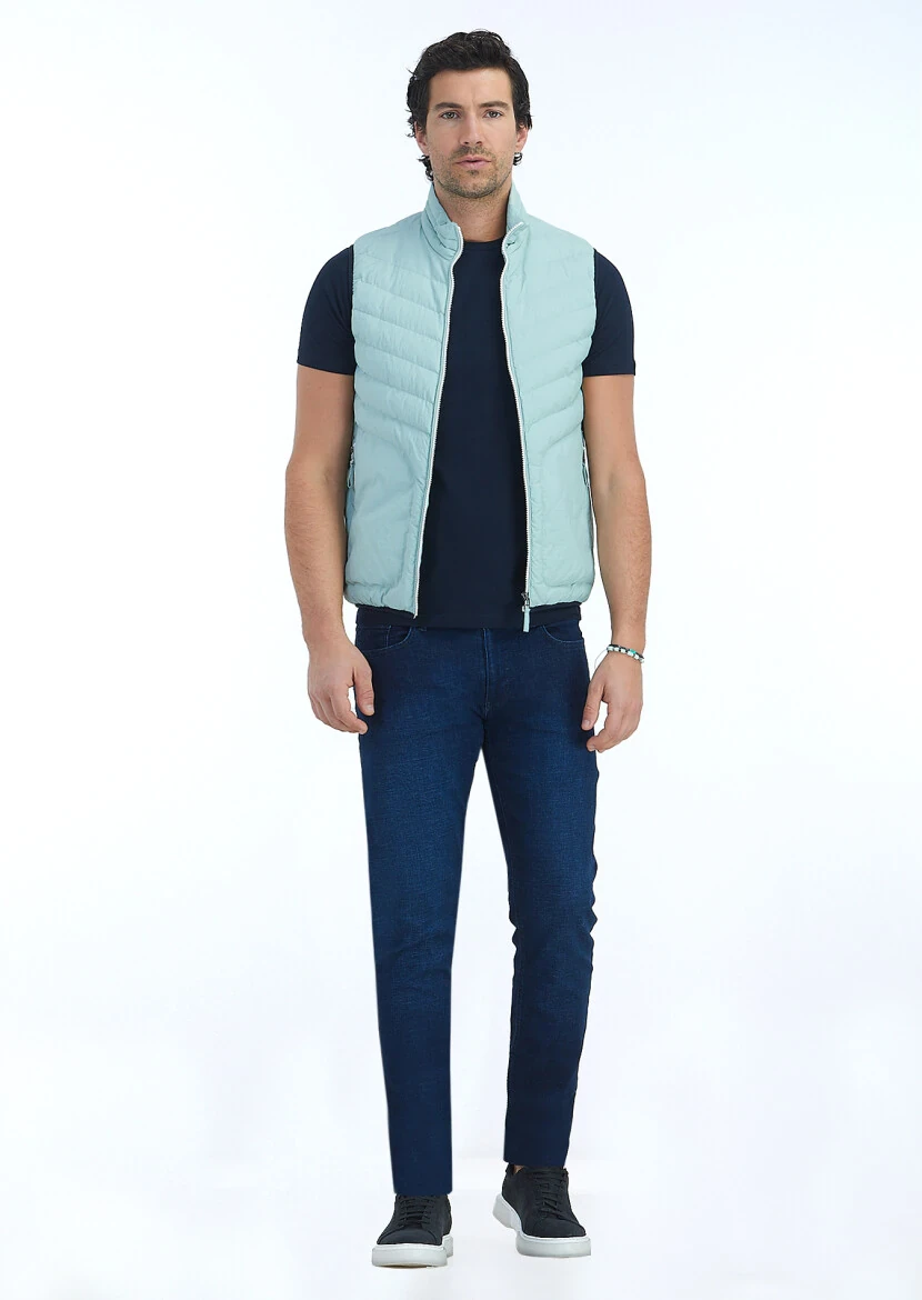 Mint Regular Fit Dik Yaka Casual Dokuma Spor Yelek - 1