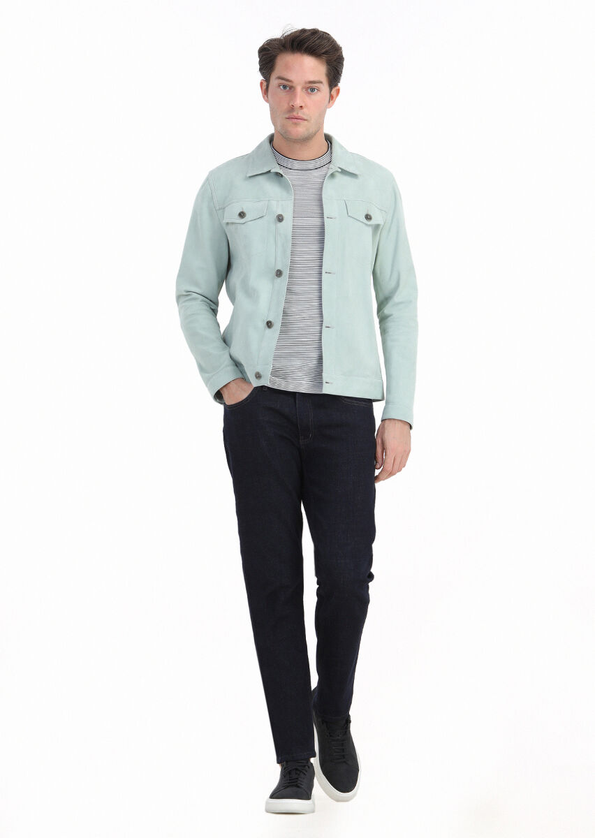 Mint Regular Fit Gömlek Yaka Casual Süet Deri Mont - 1