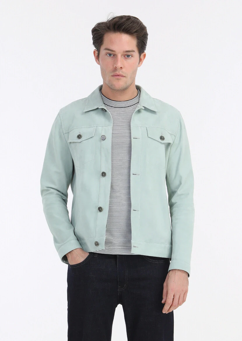 Mint Regular Fit Gömlek Yaka Casual Süet Deri Mont 