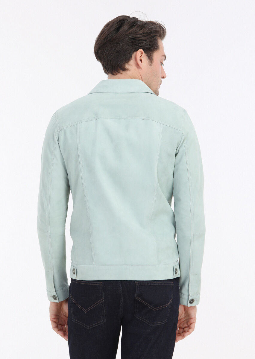 Mint Regular Fit Gömlek Yaka Casual Süet Deri Mont - 5