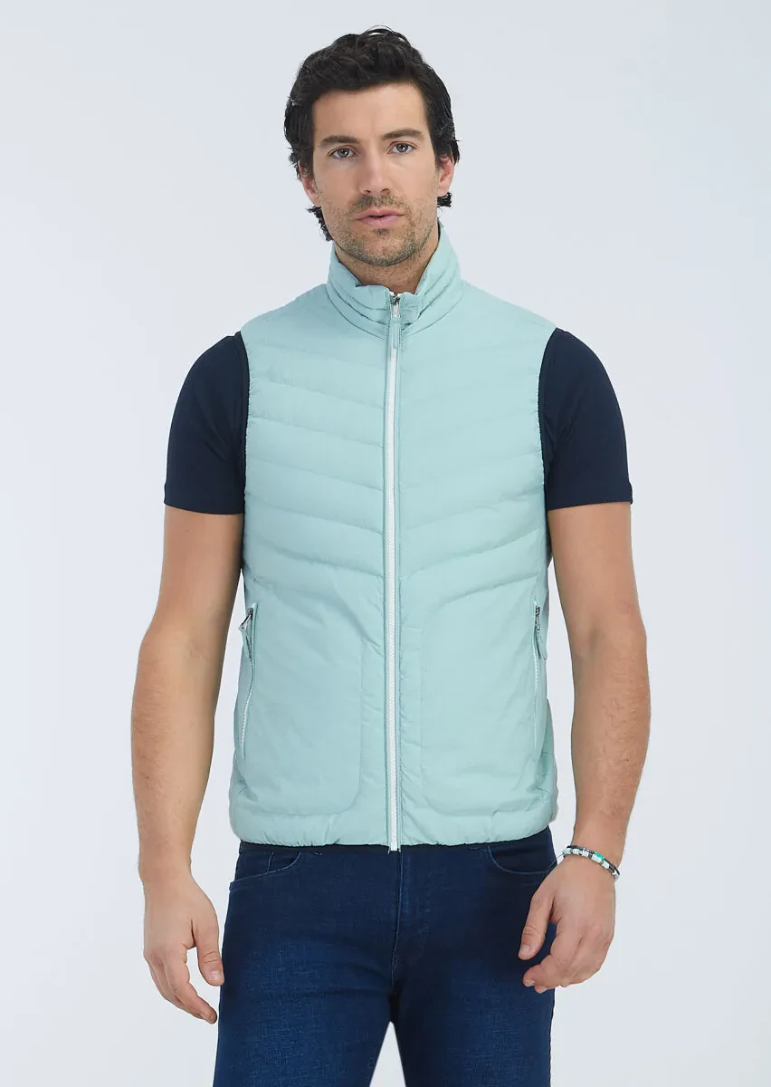 Mint Regular Fit Turtleneck Casual Weaving Puffer Vest - 2