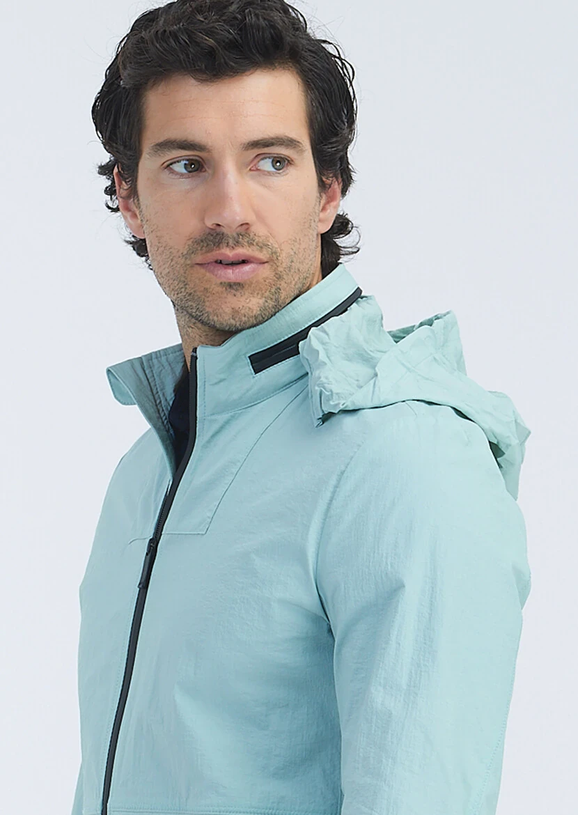 Mint Regular Fit Turtleneck Casual Weaving Removable Hood Coat - 6