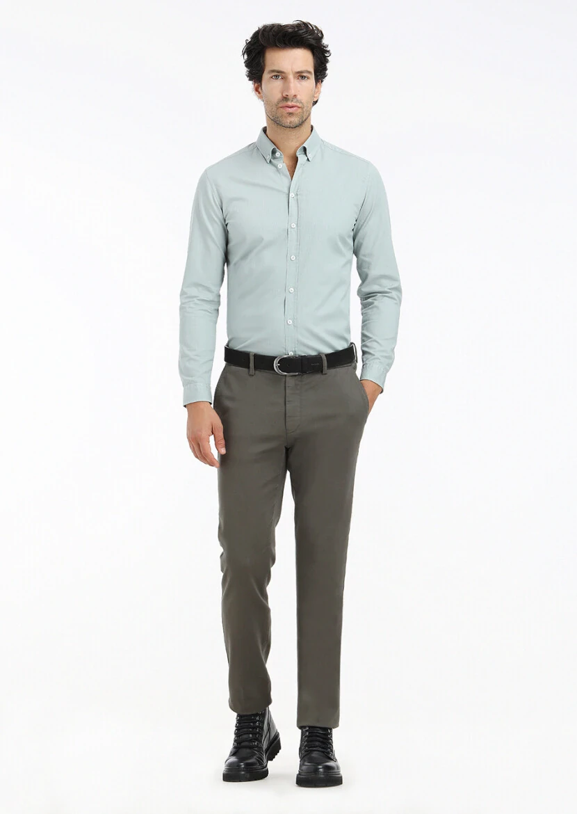 Mint Ribbed Regular Fit Weaving Casual 100% Cotton Shirt - 1