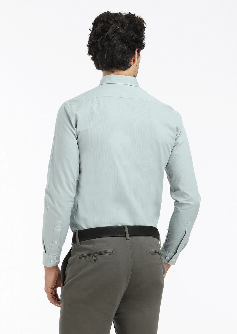 Mint Ribbed Regular Fit Weaving Casual 100% Cotton Shirt - 4